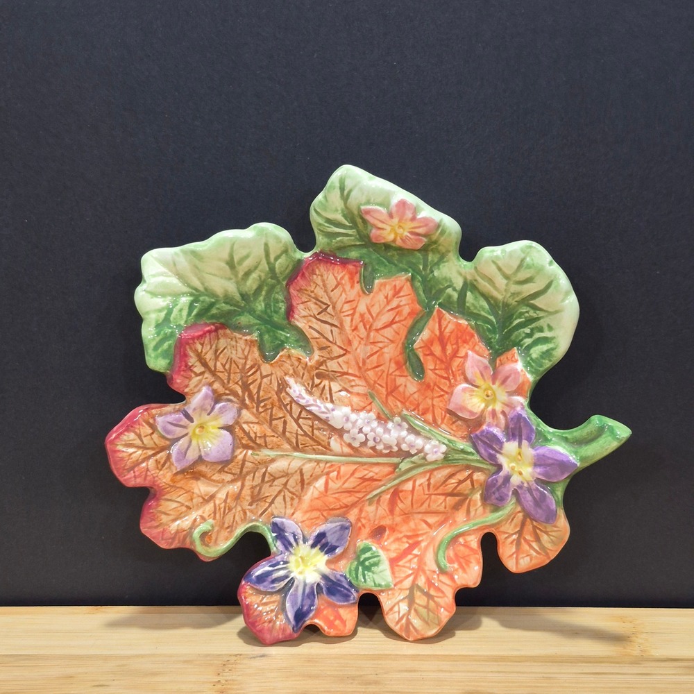 VTG 90s Fitz & Floyd Hand Painted Woodland Collection Leaf Trinket Dish